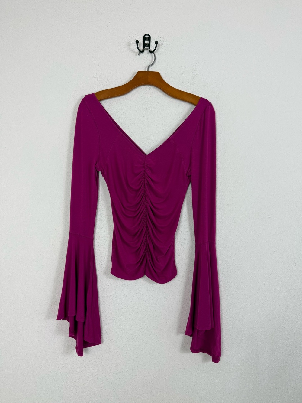 Free People We the Free What a Babe Top Fuchsia Bell Sleeve Ruched Boho Small